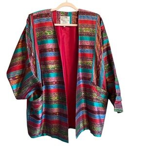 Vintage Mr. P.K. 100% Thai Silk Jacket/Blazer colorful stripes-Size Large-RARE